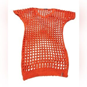 Boohoo Orange Crochet Knit Dress Coverup Beach Resort Wear Large